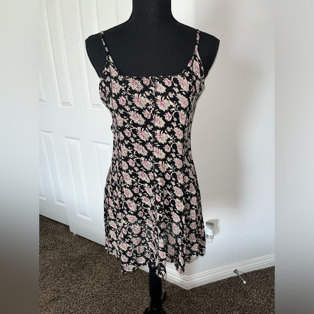 Floral Cami Dress | Black Pink Mini Dress | Adjustable Straps | Size Medium - Picture 2 of 8